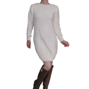 Cable Knit Mini dress Cream Crew neckline Size S-M NATURAL REFLECTIONS